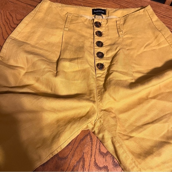 Frank & Oak Tencel and Linen Blend Button Front Trouser Pants in Mustard Sz 4 - Picture 7 of 16
